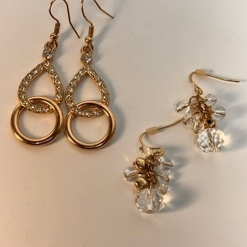 Earrings Set Gold Tone Rhinestone Teardrop Crystal Bead Cluster Boho Statement - Picture 2 of 7
